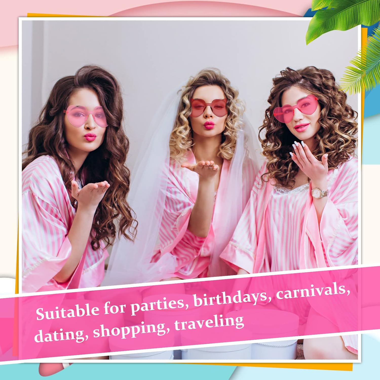 Zhengmy 60 Pairs Heart Shaped Sunglasses Bulk for Women Transparent Rimless Candy Color Sunglasses for Party Favors - Image 6