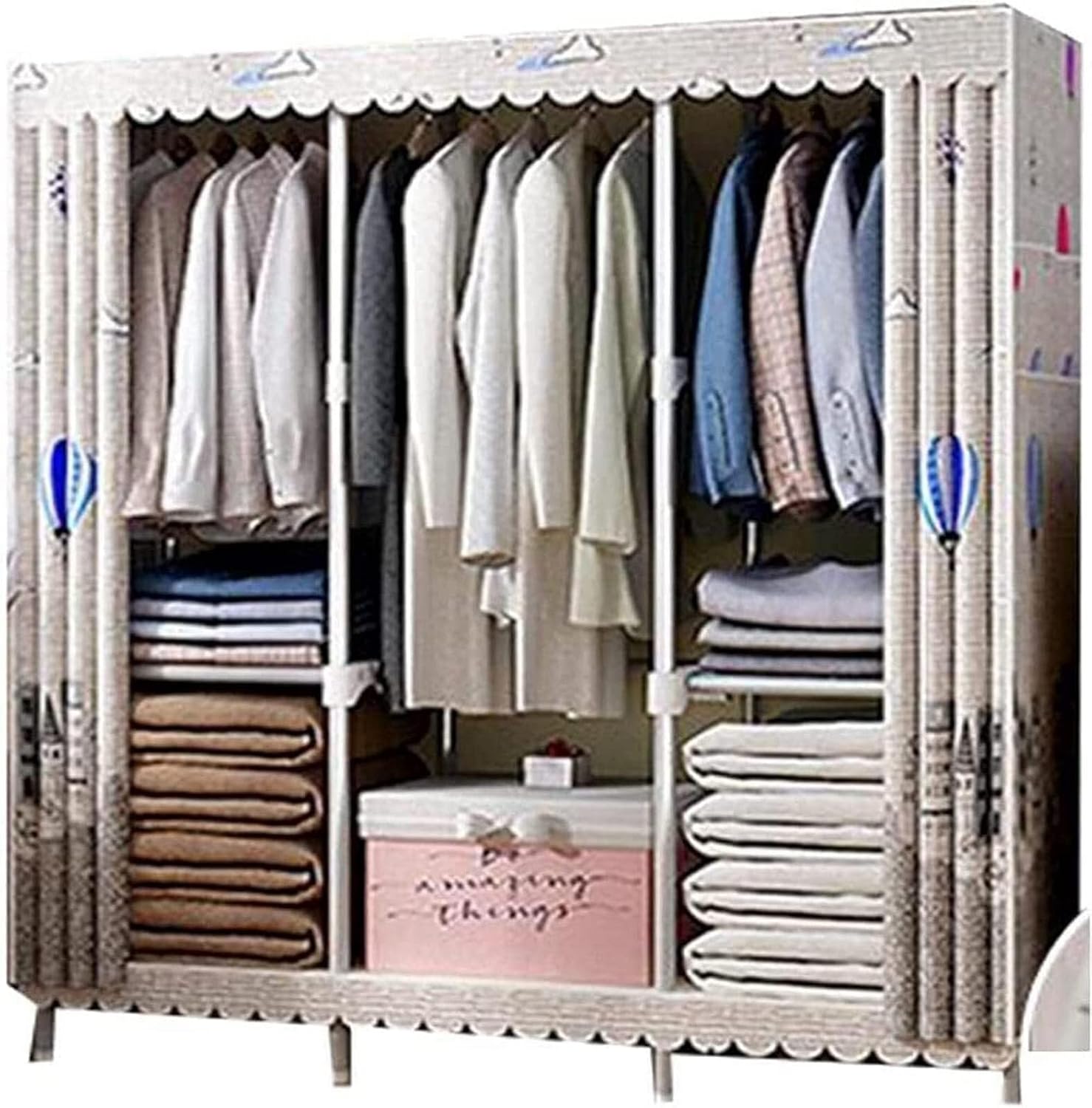 Portable Wardrobe Cloth Organizer, Stainless Steel Frame, Waterproof Fabric Storage Closet for Bedroom Dorm(150 * 46 * 172cm)