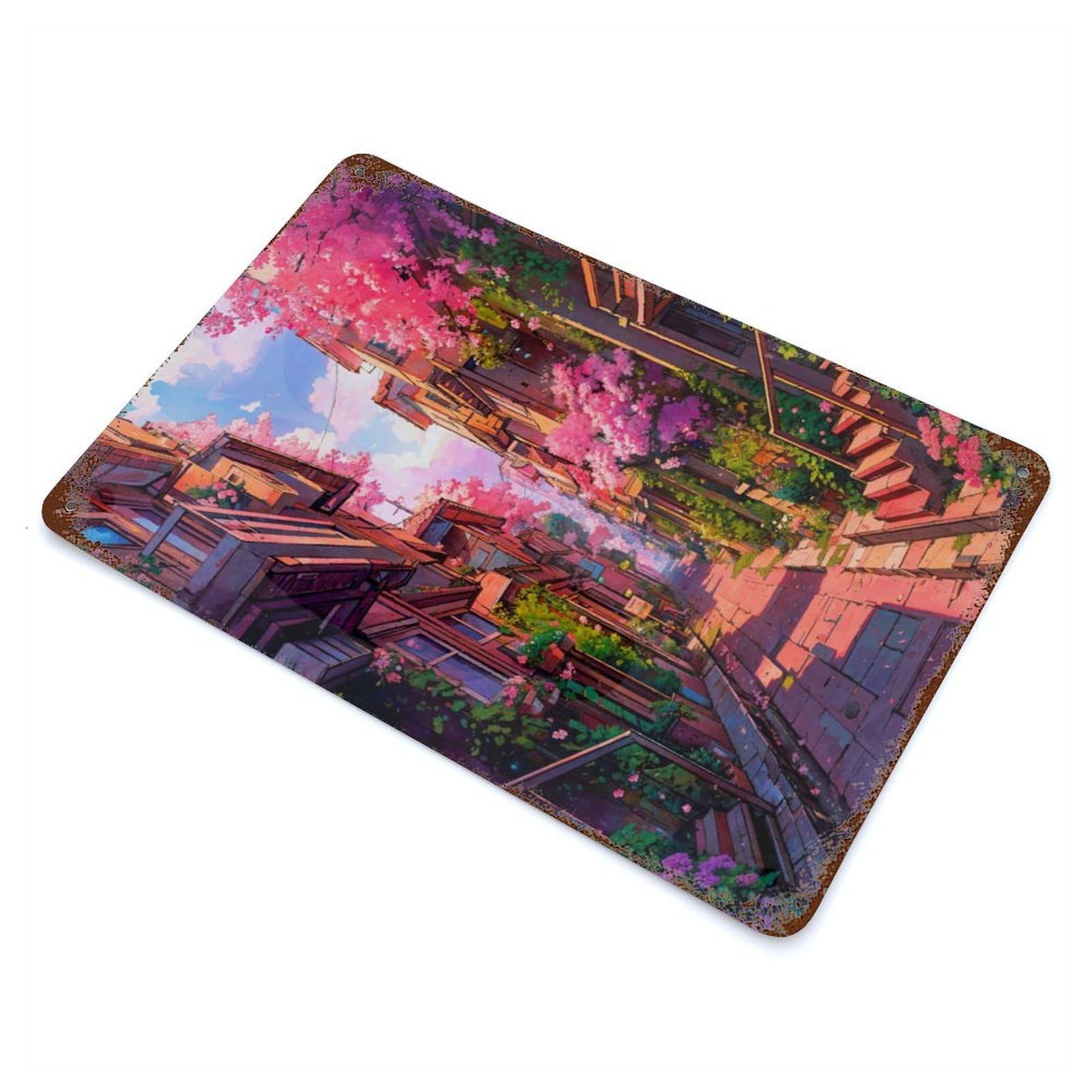 Afternoon on Pink Street 11.8"x7.9" Aged Metal Wall Plaque, Novelty Wall Decor for Garage, Bar And Workshop Decor