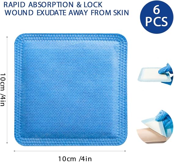 Super Absorbent Dressing Pad 10 x 10cm Sterile Wound Pads for Moderate to Heavy Exuding Draining Wounds 6 Pack
