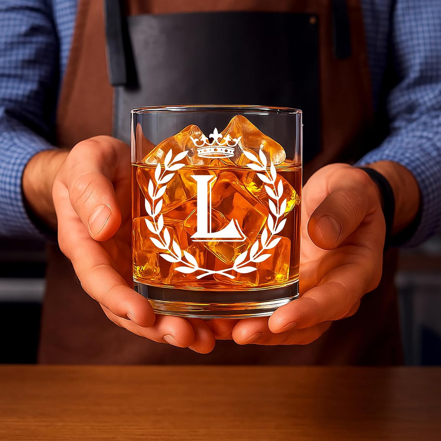 Personalized Whiskey Glasses Gifts for Men, Letter L Initial Whiskey Glass, Christmas Birthday Gifts for Men Husband Brother Dad, 10 OZ Old Fashioned Glass with Gift Box(Letter L) image 2