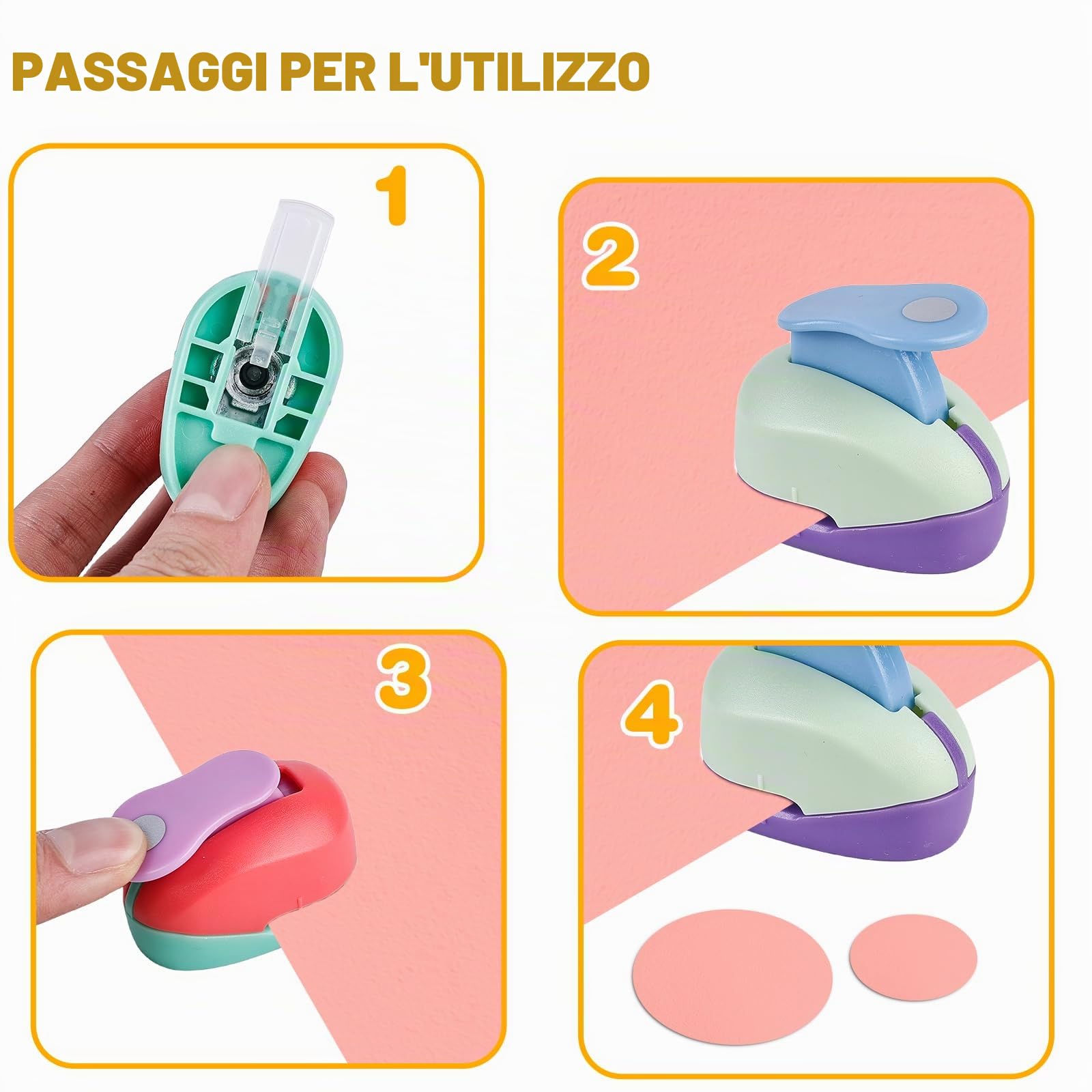 Sporgo Perforatrici rotonde, 4 pezzi, per fai da te, scrapbooking, album fotografici, artigianato, biglietti di auguri (9 mm, 16 mm, 25 mm, 38 mm)