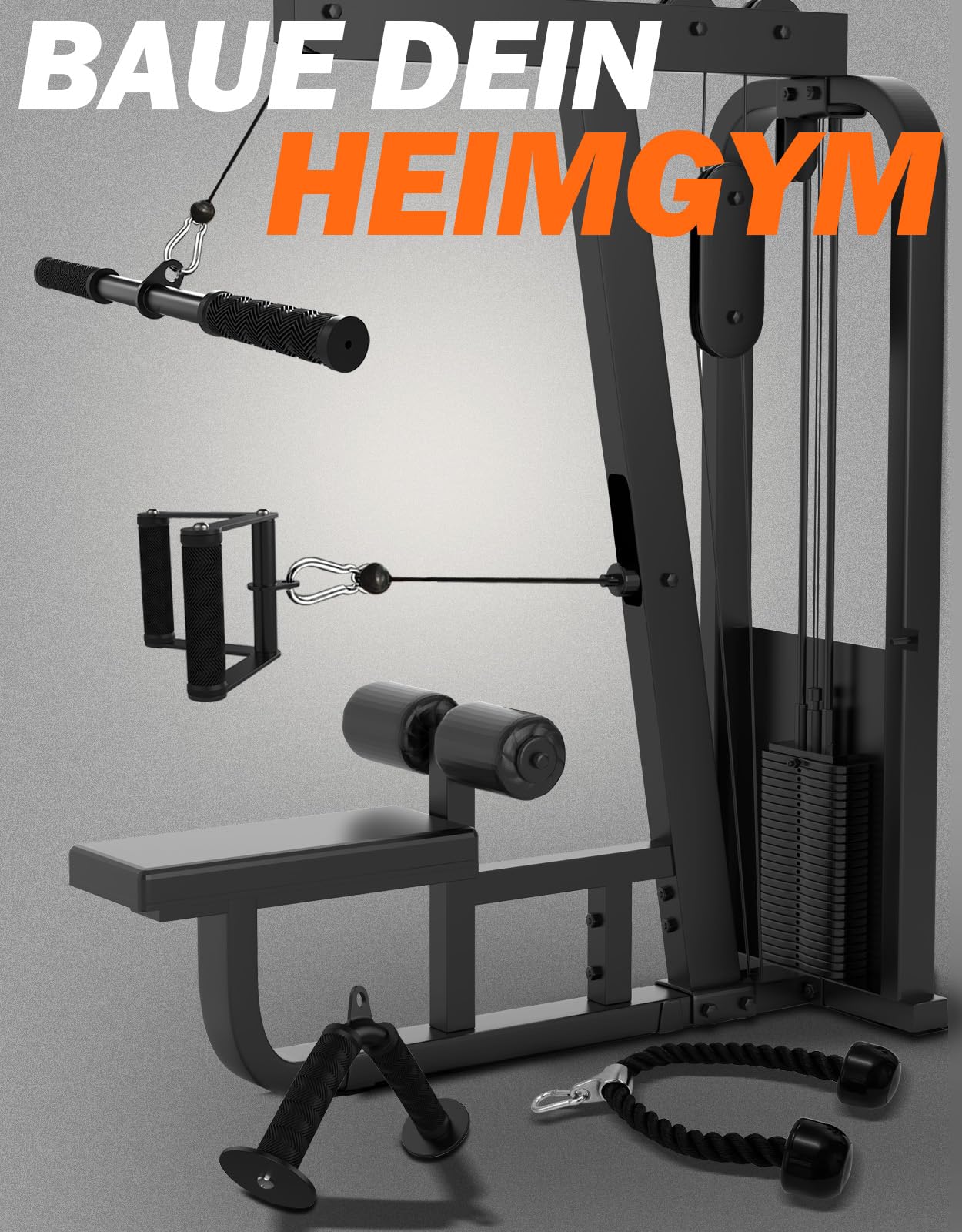 Fitarc Kabelmaschinen-Zubehör Set, Lat Pulldown Zubehör für Heimfitnessgeräte, Trizeps-Zuggriff für Heimfitness-Zubehör, Lat Pulldown Stange und Trizepsseil für Kabelmaschine