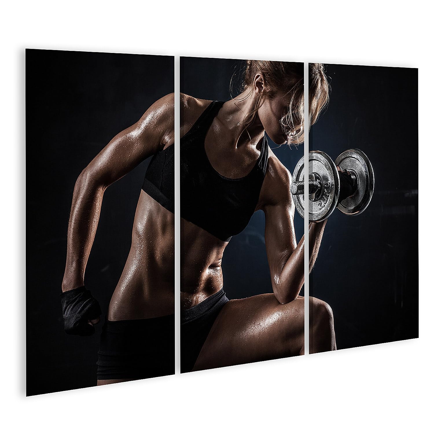 islandburner Tableau sur toile pour entraînement de force femme haltère fitness studio sport photographie images tableaux muraux 130 x 80 cm