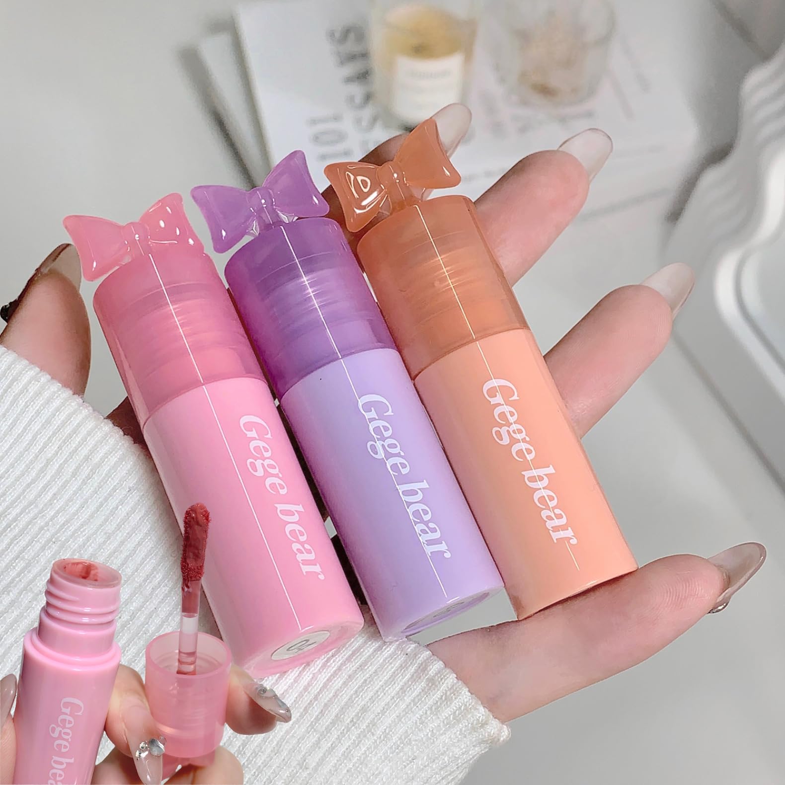 Gege Bear Little Fairy Water Gloss Lip Glaze | Glossy Lipsticks for Women in Baby Pink Tones | Long Lasting Lip Balm Waterproof Finish | Lipgloss Shades combo