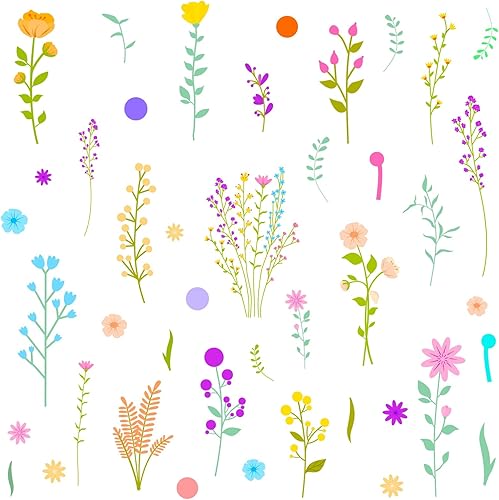 Kazova Calcomanías de pared botánicas florales bohemias, calcomanías de pared de flores silvestres, decoración de ramo colorido