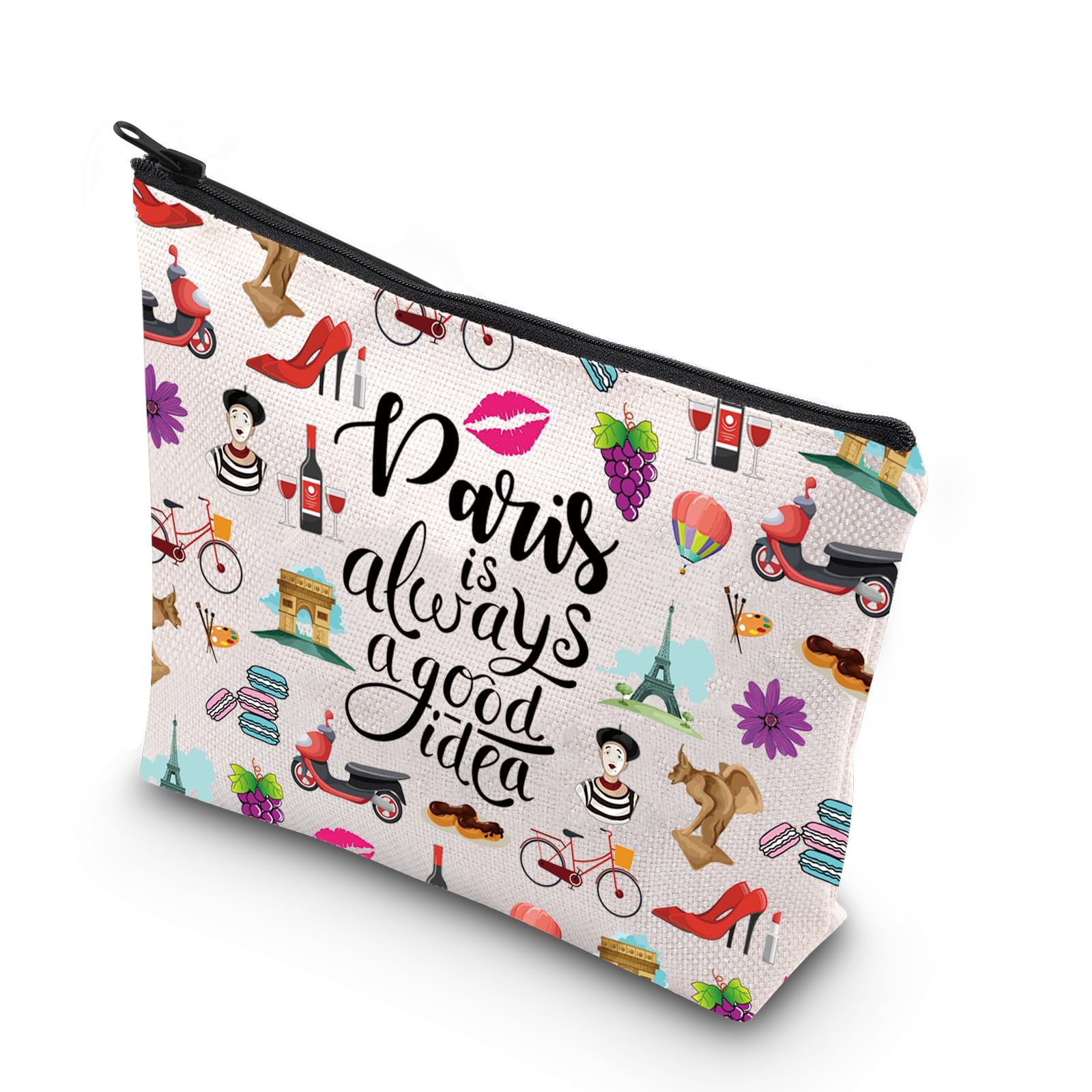 WCGXKOParis Travel Gift Paris City Skyline Paris Is Always A Good Idea Zipper Pouch Makeup Bag (Paris Is bag)