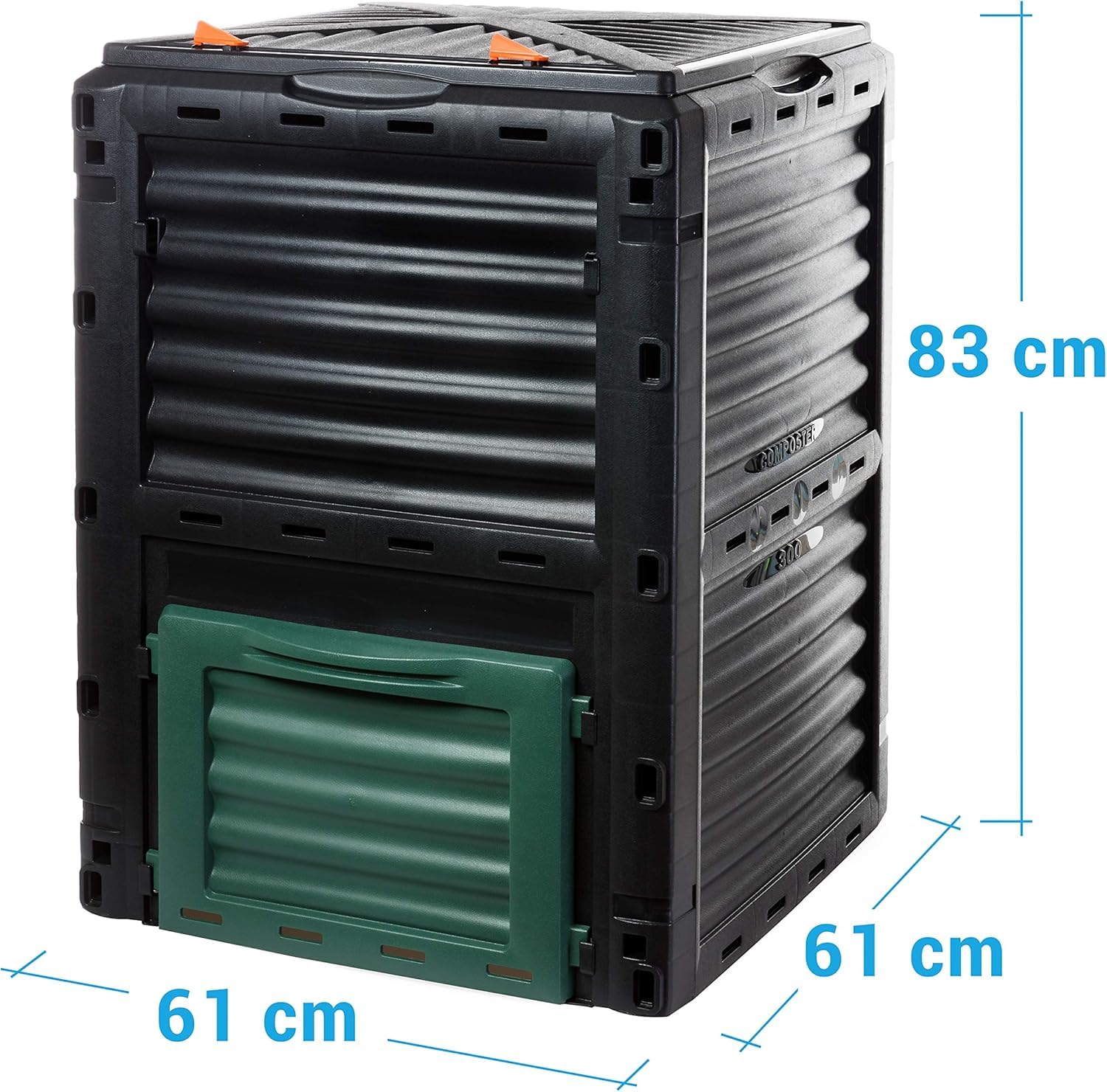 2friends Composter Compostiera Rapida in Plastica Robusta, con Coperchio a Cerniera, 300 Litri (A 83 x L 61 x P 61 cm), Compostiera Termica per Compost di Rifiuti di Giardino e Cucina, 100% Plastica R