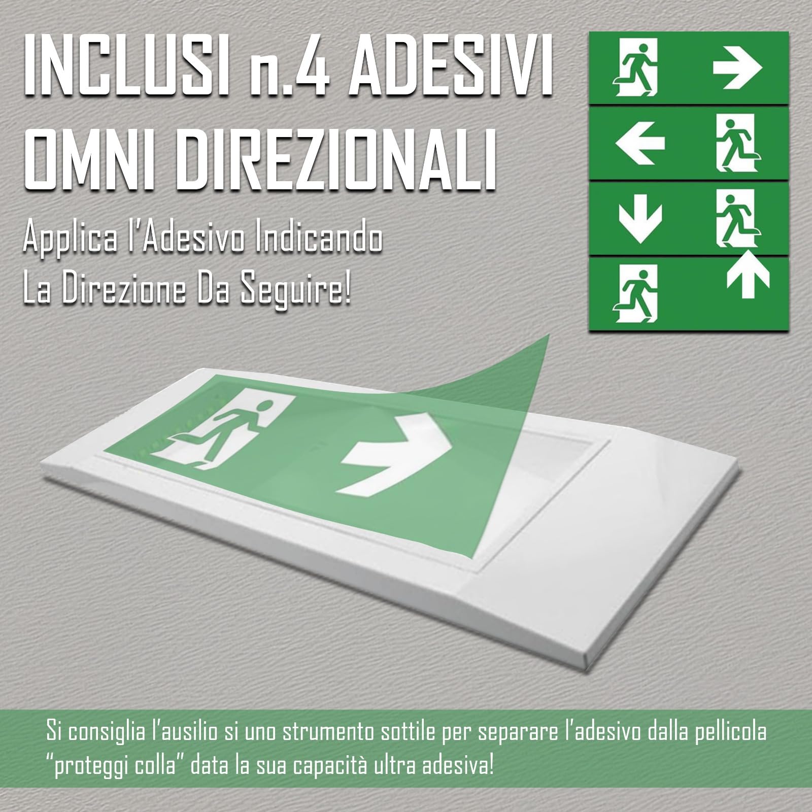 MAKA Luce di Emergenza LED 5W da Incasso a Parete con Molle, 300 Lumen, 6500K Luce Fredda, Batteria 3.7V 2200mAh, 1 Ora Autonomia, con 4 Adesivi Direzionali Inclusi, per Scale, Corridoi