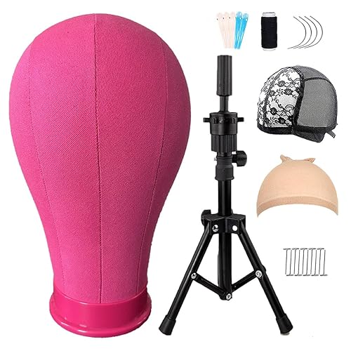 Miniatura 9 de 23 Inch Wig Head,Wig Stand Tripod with Head,Canvas Wig Head,Wig Head Stand with Mannequin Head for Wigs,Manikin Canvas Head Block Set for Wigs