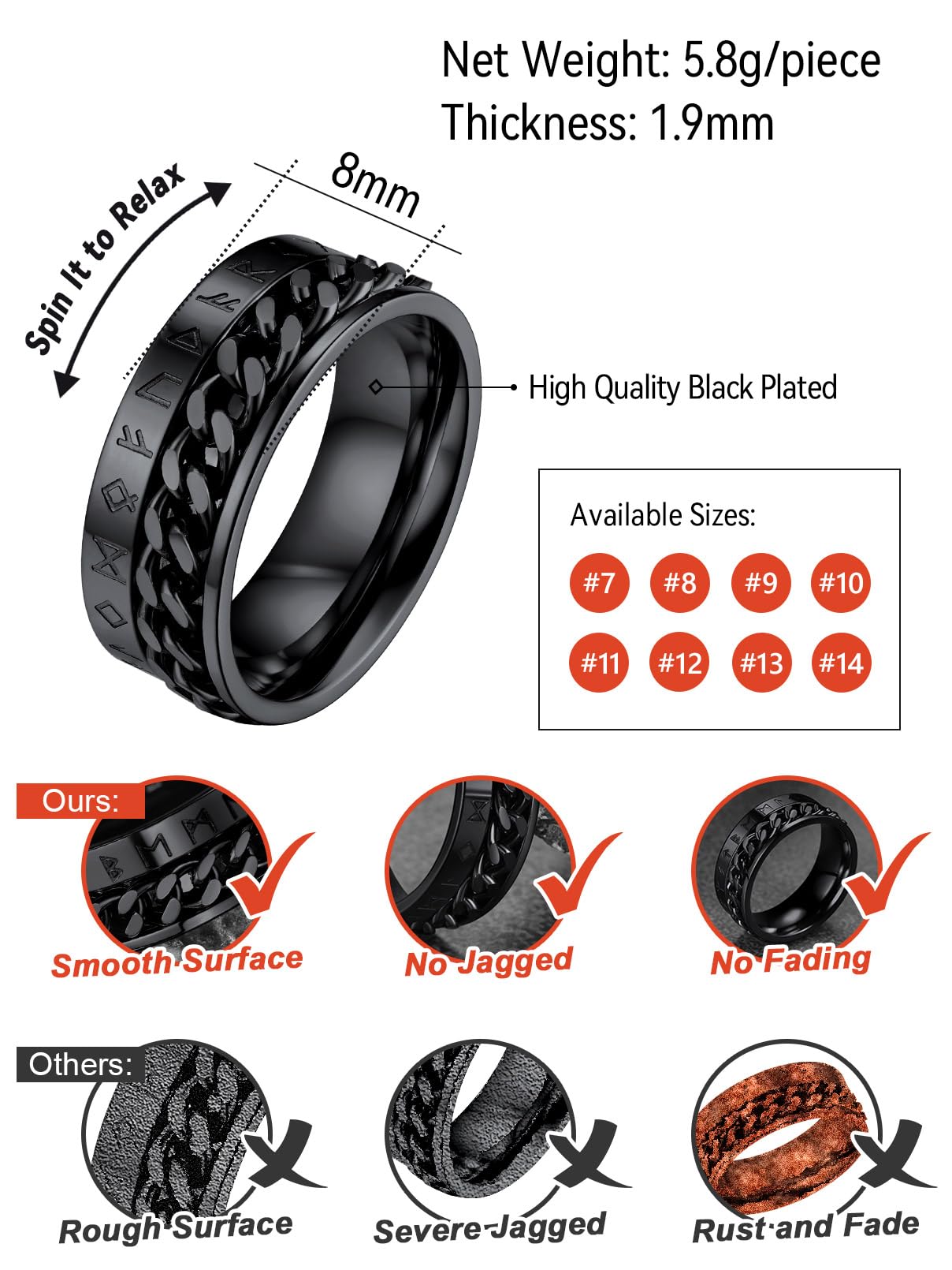 FaithHeart Anillo Vikingo Hombre Anillos Giratorio Runas Vikingas Acero Inoxidable para Hombres Novio Padre Talla 14.5-32