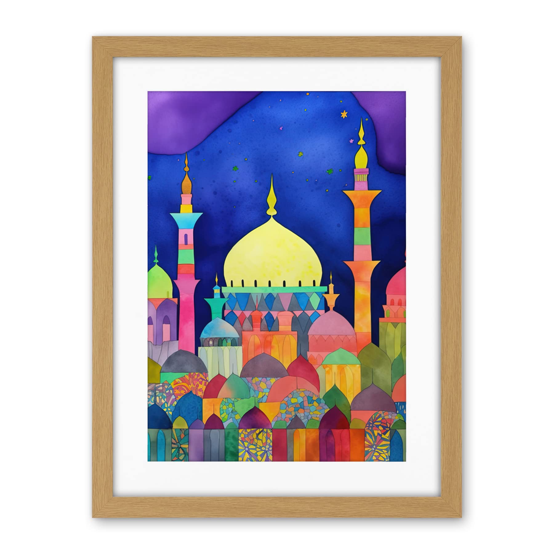 Artery8 Mosque Cityscape Islam Folk Art Artwork Framed Wall Art Print 18X24 Inch