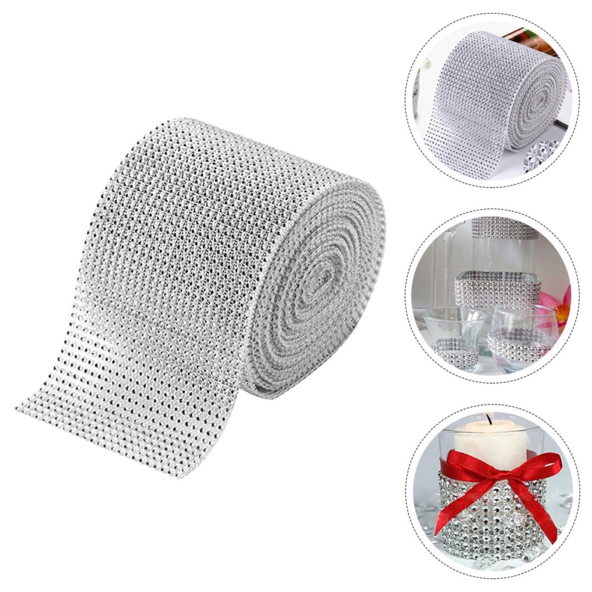 3 Rotoli Nastro Strass a Rete Argento, Rotolo Decorativo per
