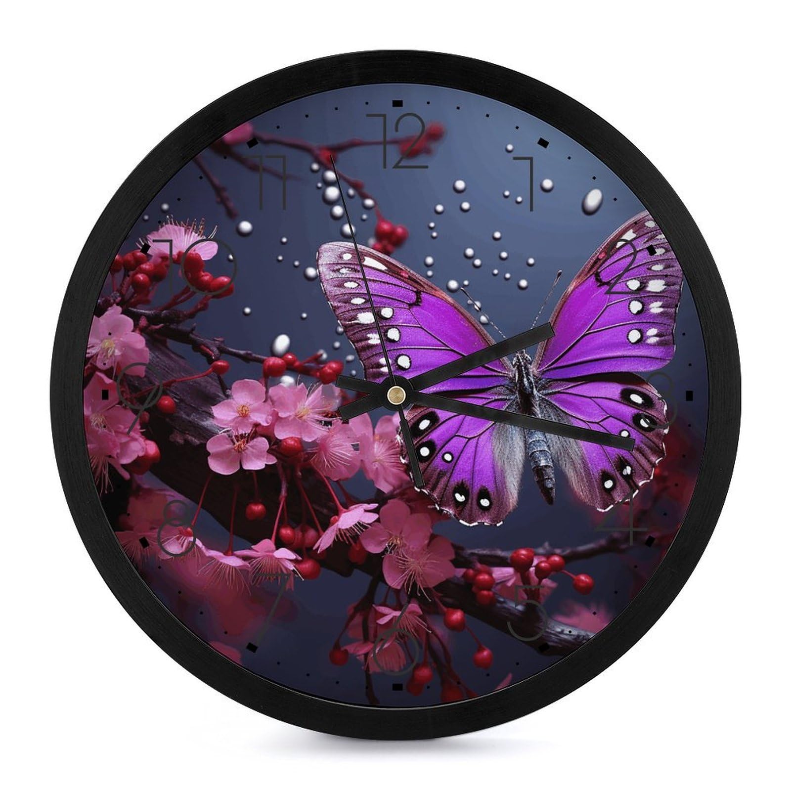 Horloge murale violet prune décorative pour salon et cuisine