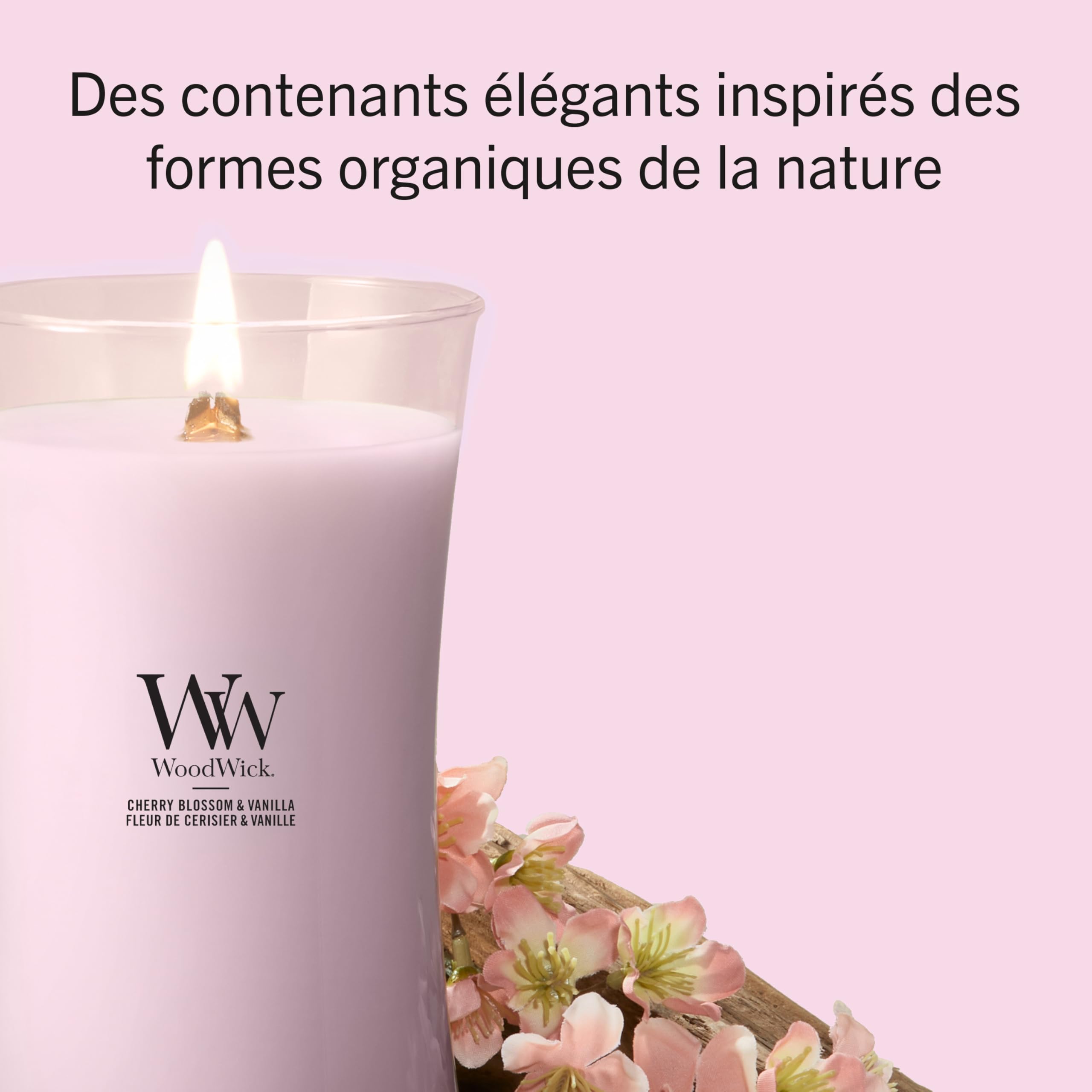 WoodWick Bougie parfumée | Grande bougie sablier | Cerise rose et vanille | Cadeaux parfaits pour femmes