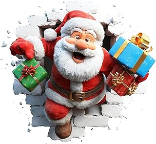 サンタクロース クリスマス ウォール ステッカー、3D サンタ ブレイクスルー ウォール ステッカー、かわいいサンタクロース クリスマス ウォ ール デカール 剥がして貼るだけ、漫画サンタの壁を突破する装飾クリ スマス トイレ ステッカー デカール