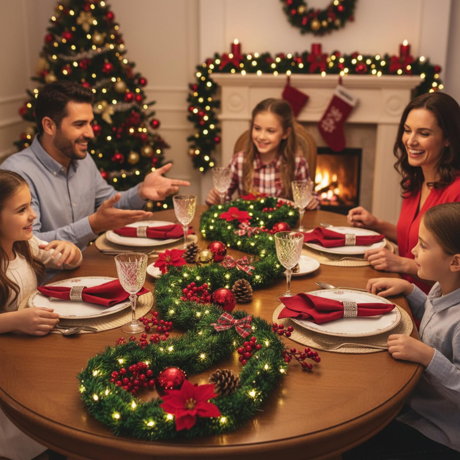Ceenna Lot de 4 guirlandes de Noël de 10 m de long avec 100 lumières LED de 10 m pour sapin de Noël, décoration de chambre, mariage, anniversaire, fournitures de fête (vert foncé)