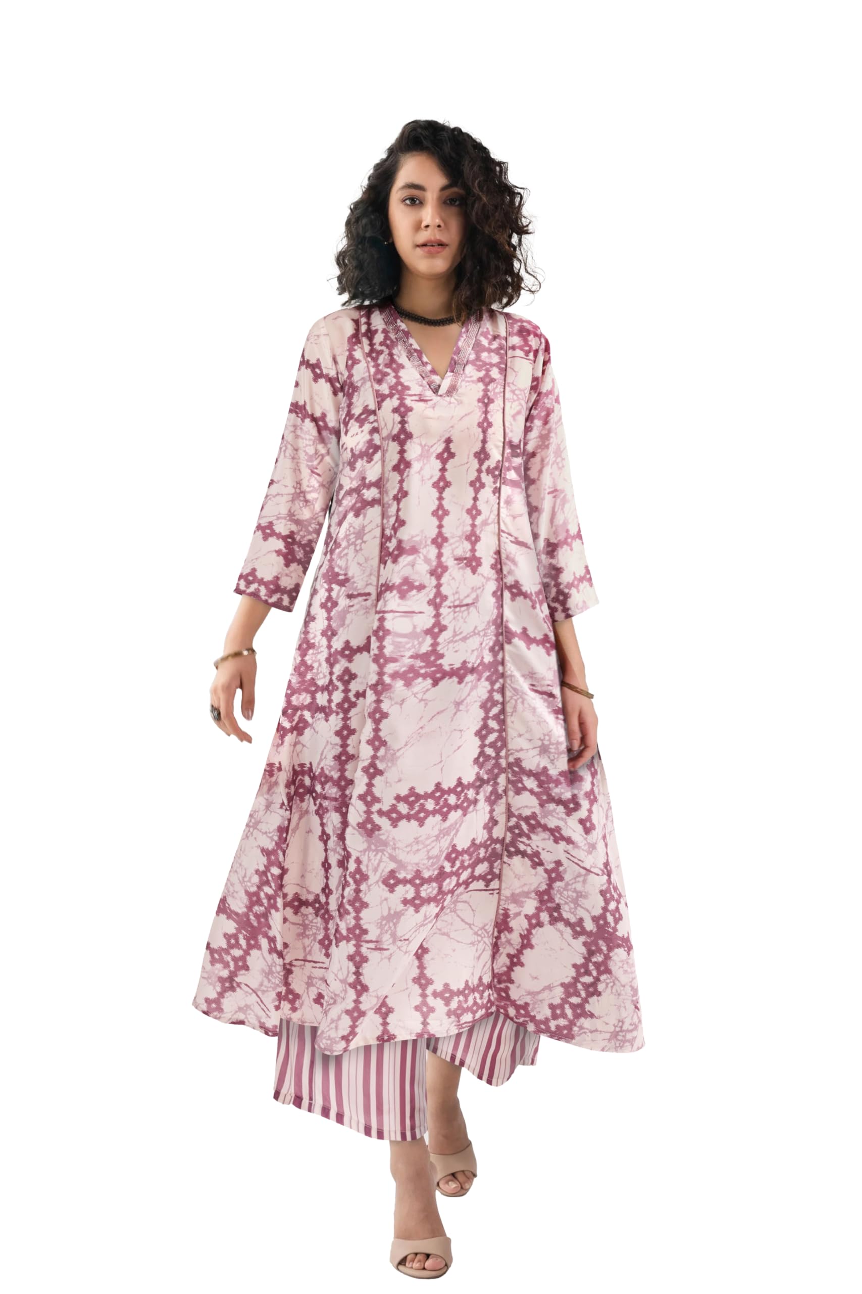 Toochki Kurta Set For Women | Two Piece Kurta Set | Ethnic Kurta Set | Latest Women Kurta Set | Flared Kurta Set | Trendy Long Kurta Set | Off White Kurta Set | Embellished Work In Neck