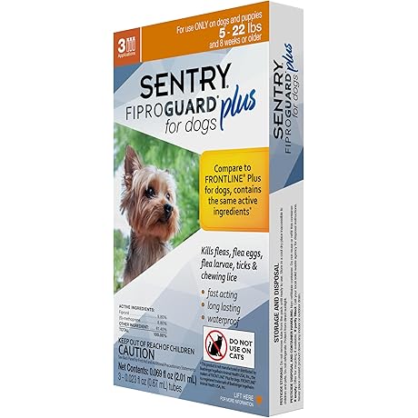 Sentry Fiproguard Plus 12-Week Flea and Tick Squeeze-On for Dogs, 5-22-lbs