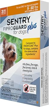 Sentry Fiproguard Plus for Dogs, Flea and Tick Prevention for Dogs 5-22 Pounds, Includes 3 Month Supply of Topical Flea Treatments