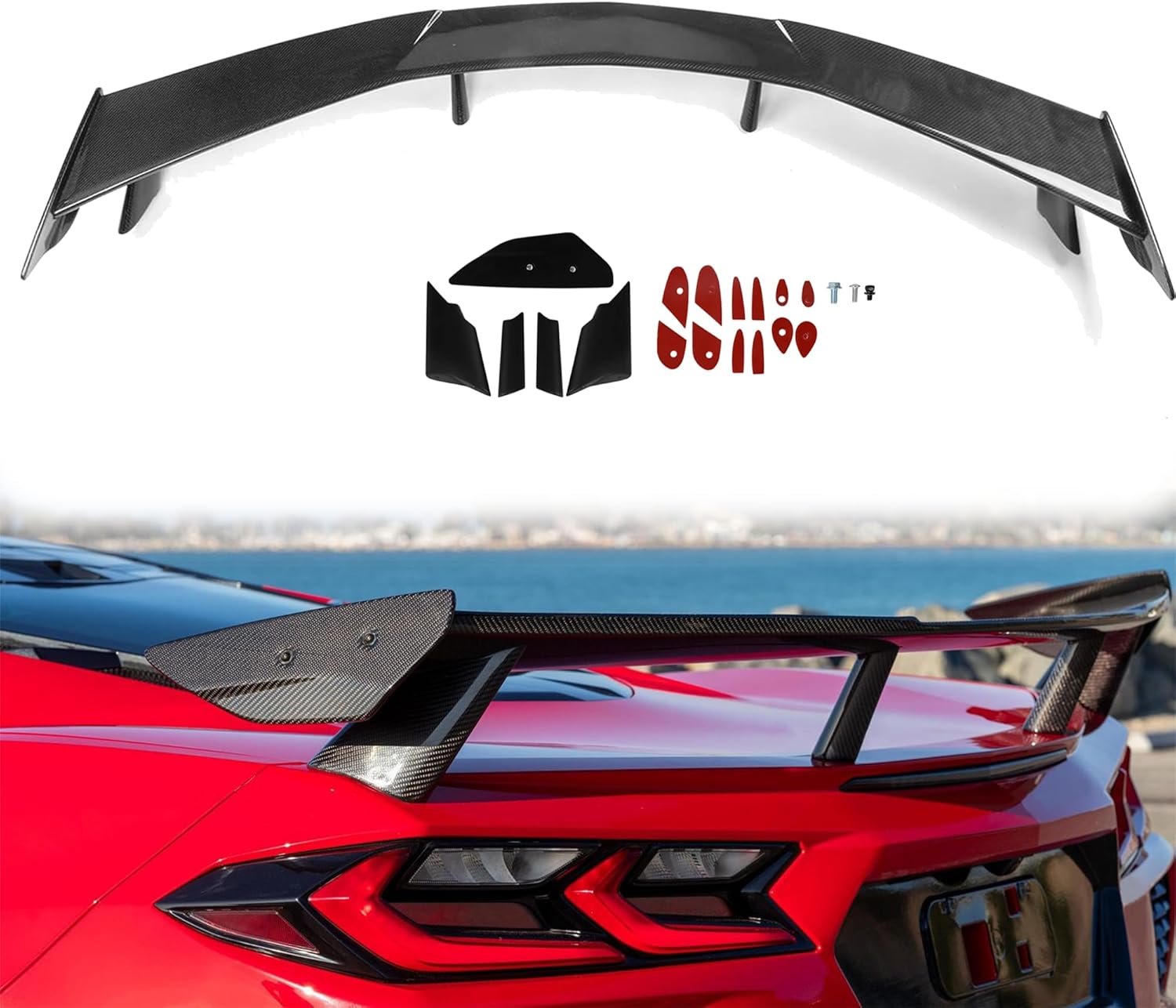 Rear Spoiler Wing for 2020-2025 Corvette C8 Stingray Z51, Rear High Trunk Wing Spoiler Corvette C8 Body Kit Accessories (Carbon Fiber)