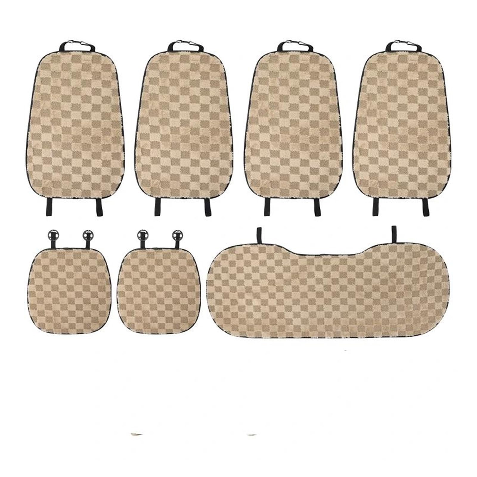 Ensemble housses de siège auto en peluche marron haut de gamme 7 pièces