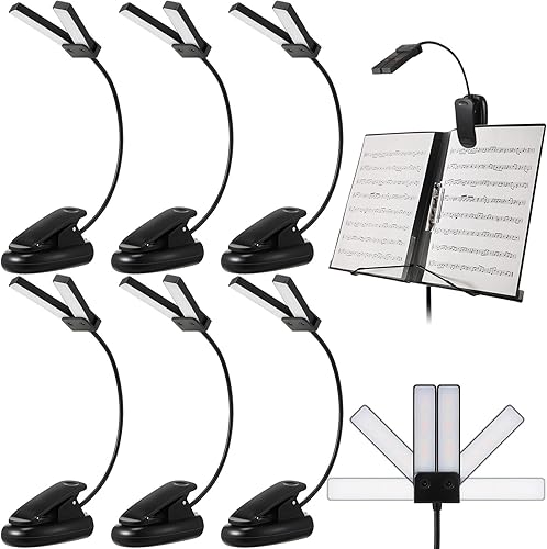 Miniatura 13 de Retisee 6 piezas de soporte de música con clip, luz de lectura de doble cabezal, USB y AAA, funciona con pilas, luces LED para libros en la cama, 3
