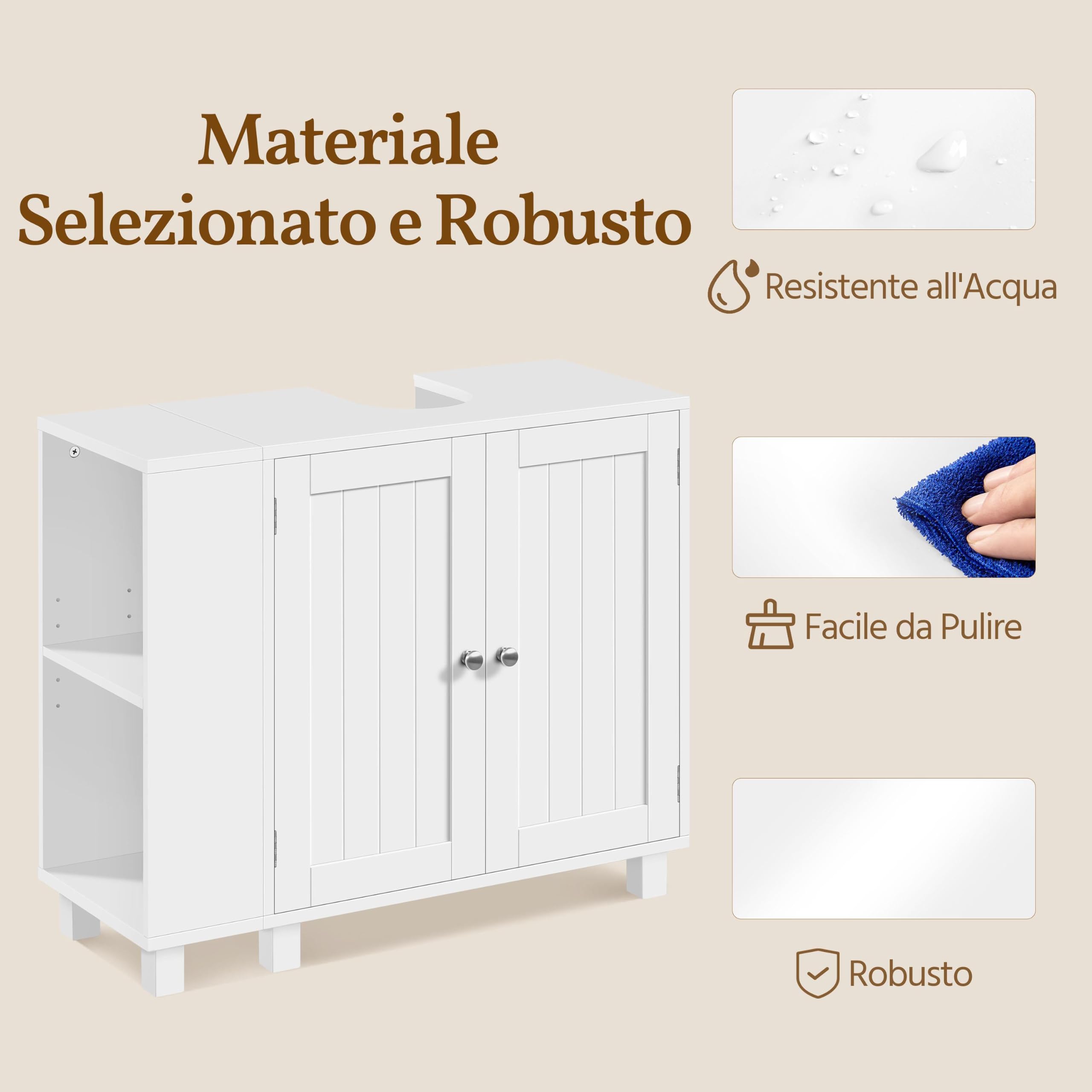 Yaheetech Mueble Bajo Lavabo, Armario de Baño, Apto para Lavabos con Pedestal, con Armario de Dos Puertas Estantes Ajustables Armario de Baño con Almacenamiento Lateral Abierto Ganchos, Blanco