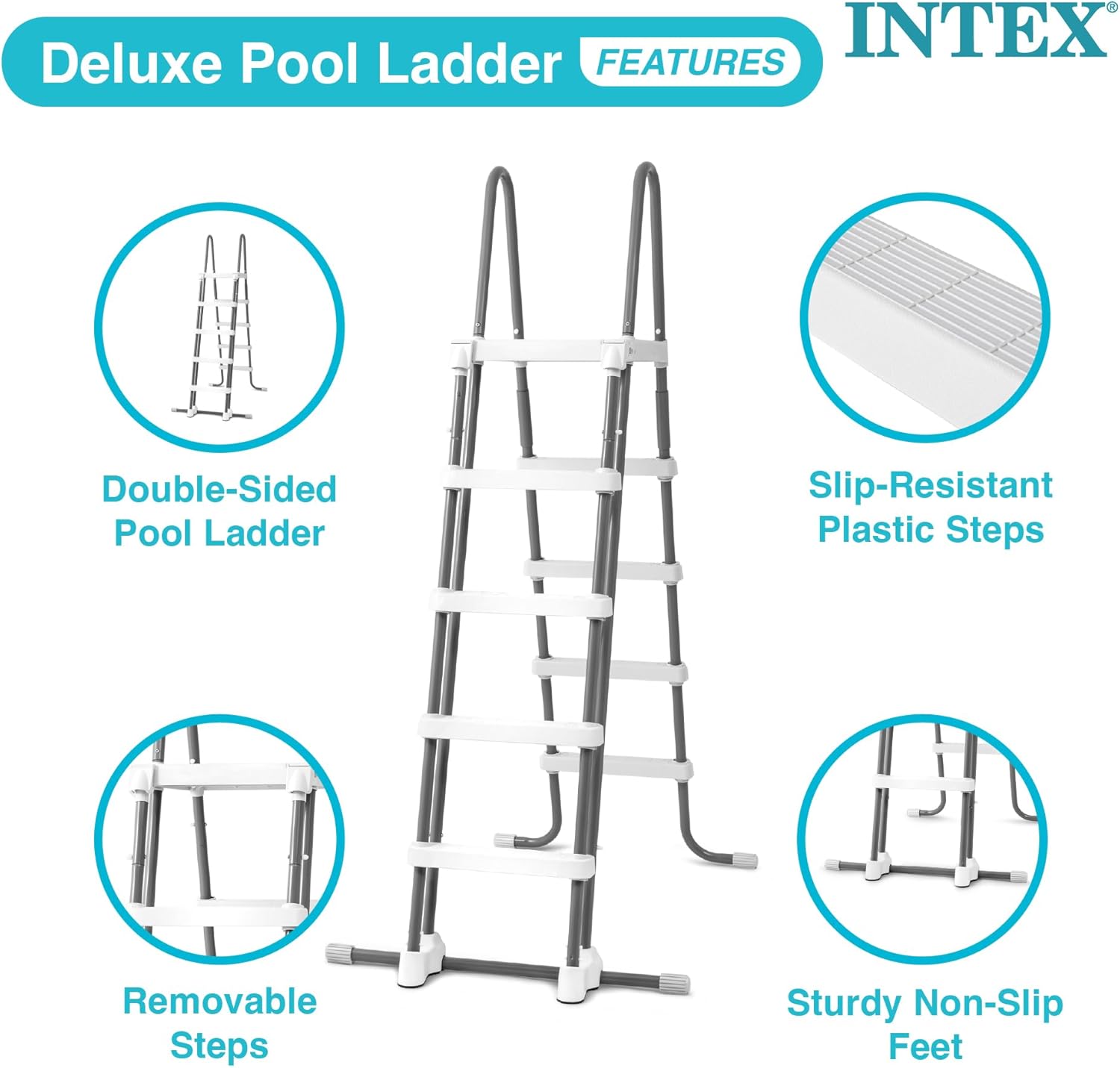 Intex 28077E Heavy Duty Deluxe Pool Ladder with Removable Steps for 52 Inch Depth Above Ground Pools