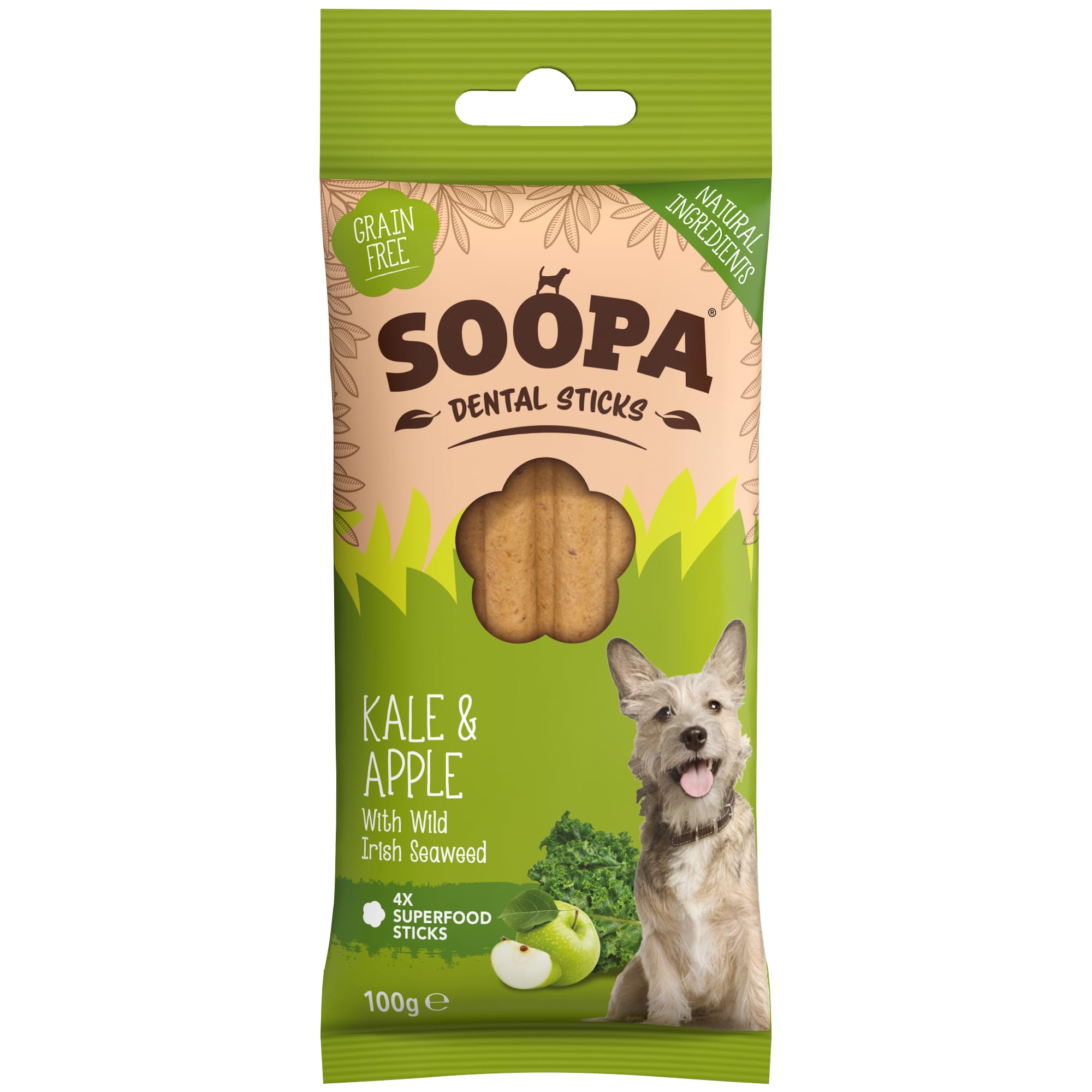 Soopa Kale and Apple Dental Sticks Dog Treat, 100 g