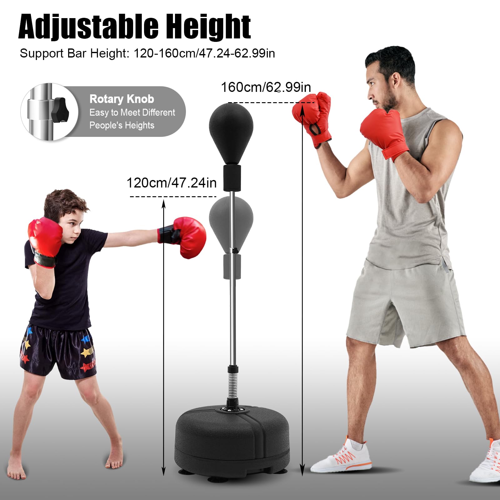 Sac De Boxe sur Pied, Punching Ball Boxe Réglable en Hauteur 90-155 cm