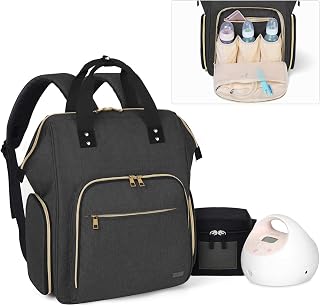 Luxja Breast Pump Bag with Compartments for Cooler Bag and Laptop, Breast Pump Backpack with Breastmilk Bottle Pockets (Fits Most Major Breast Pump, Suitable for Working Mothers), Black