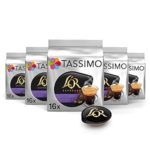 Tassimo Café L'OR Espresso Lungo Profondo, intensidad 8, 80 cápsulas (discos T) compatibles con la cafetera Tassimo Bosch, 5 paquetes de 16