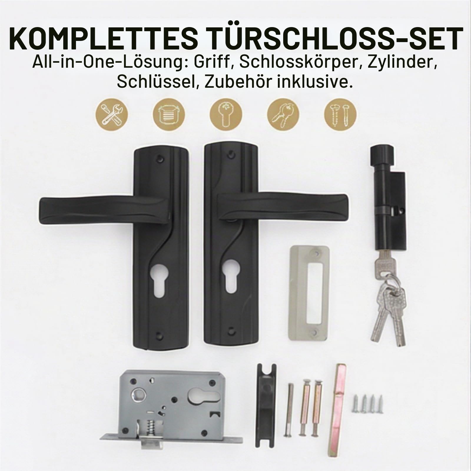 Pilipane Türschloss mit Schlüssel Set, Universelles Komplettes Türschloss-Set aus Manganstahl, Verdickter Griff, Stumm Lager Türklinke Schloss, Für Schlafzimmer, Badezimm, Wohnzimmer