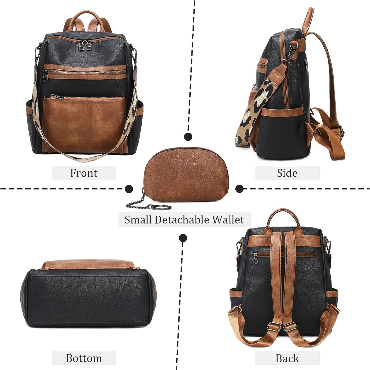 Leather Backpack Purse for Women Designer Ladies Shoulder Bag Fashion Faux Work Travel Handbags - Image 5