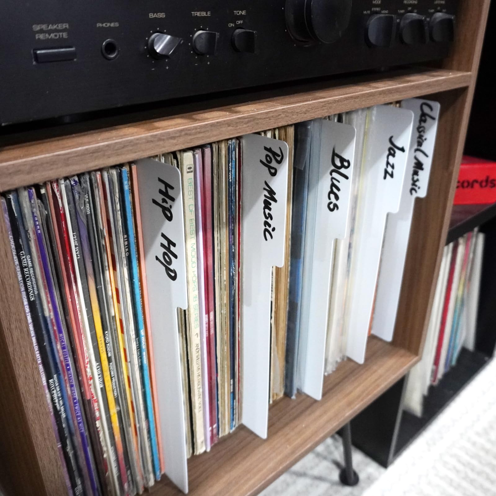sdroceRyaM Divisores de discos de 12.9 pulgadas, 30 divisores de plástico de doble cara con pestaña de categoría, guías de discos de vinilo para LP, caja de álbum, organizador de estantería