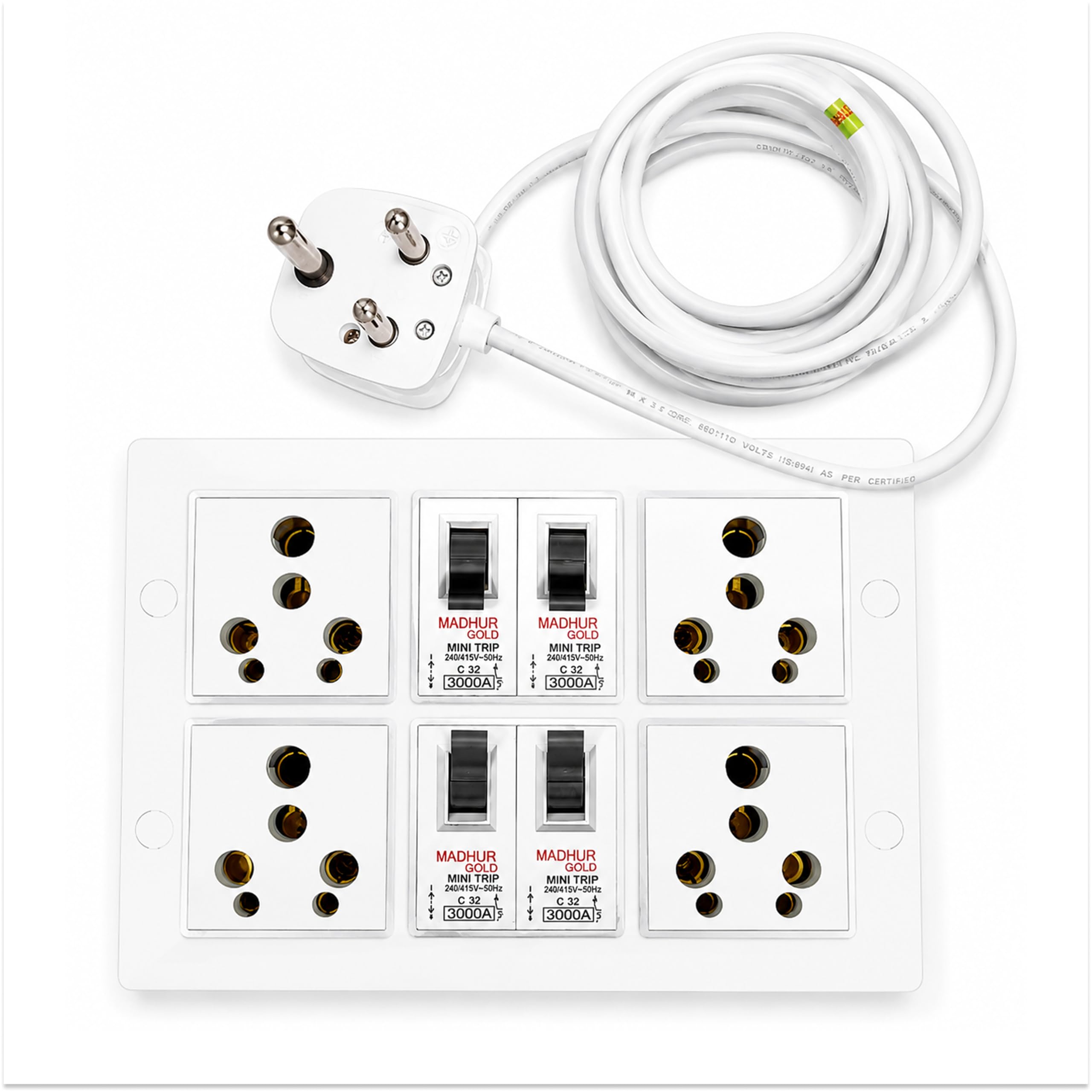 Heavy Duty Extension Board with 4 x 16A Universal Sockets, 4 Individual 32A MCB Switches, 16A Plug Top, 2.5 Sq mm 3 Core 100% Copper Wire, Modular Power Industrial Use, 2 Meter-image-42