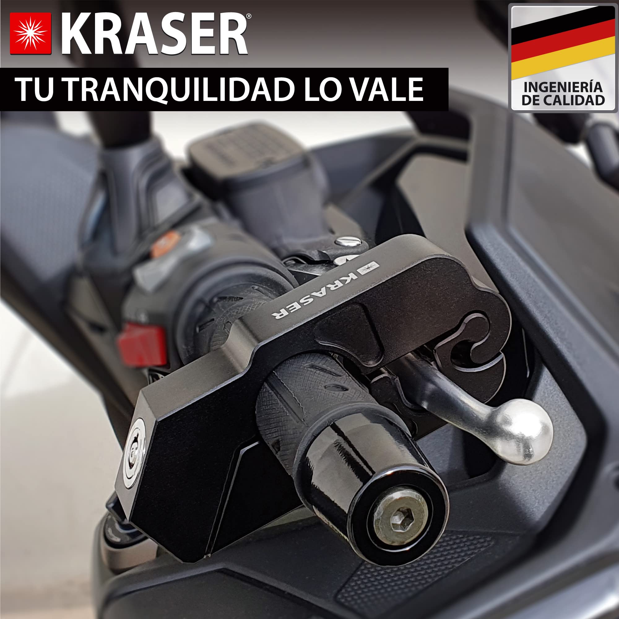 KRASER KR720B Candado Moto Freno Manillar, Rápido Bloqueo Click, Cerradura Seguridad Anti-Taladro, Bloqueo Antirrobo Bloqueo Maneta Acelerador Freno Embrague Universal Scooter Quad, Grip Lock
