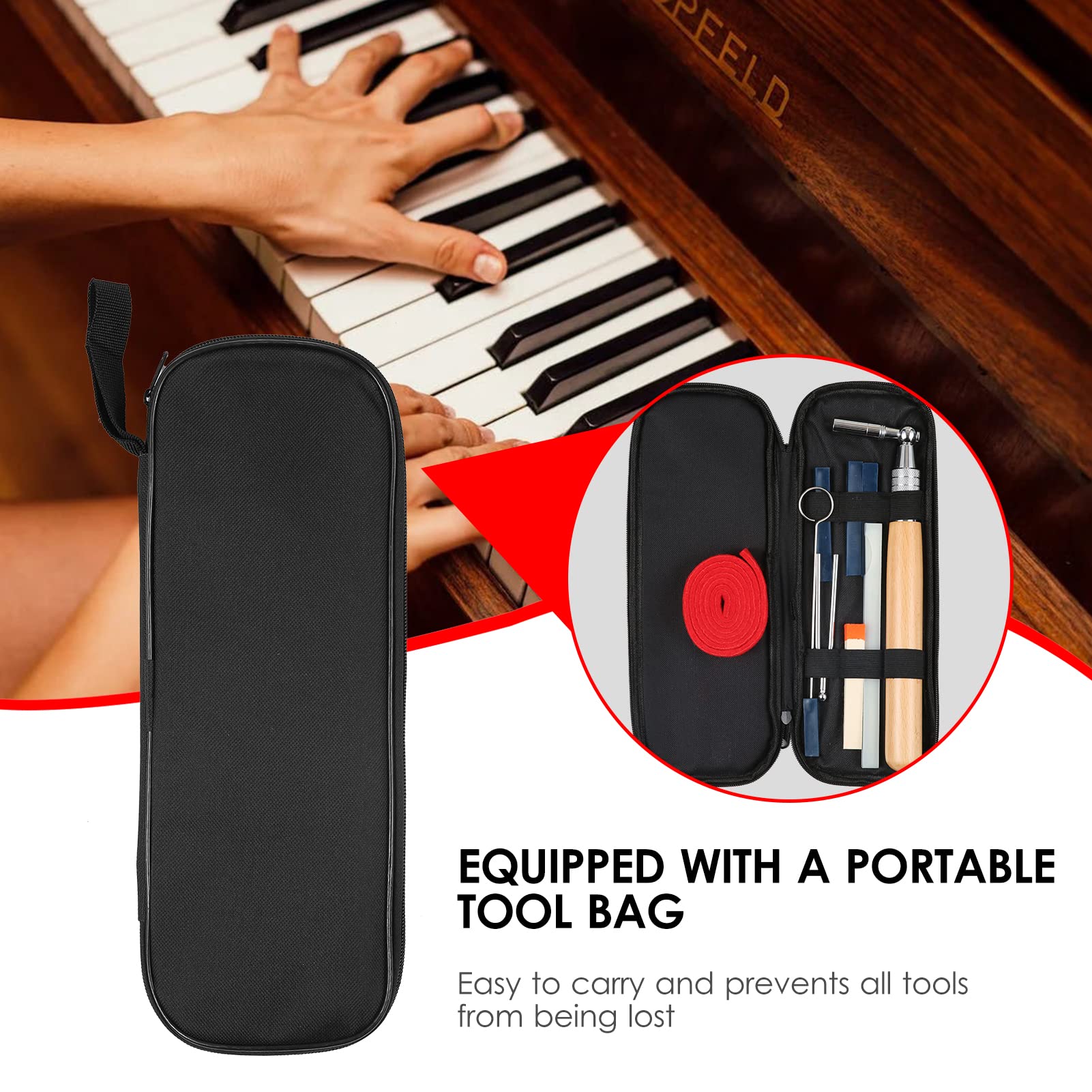 10pcs Piano Tuning Kit Professionale Tuning Tools Set di Chiave di Accordatura Manico Lungo Chiave di Sintonizzazione Gomma Muti Temperamento Striscia di Feltro per Accordatore Pianoforte con Borsa