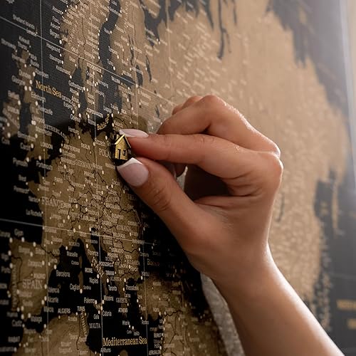 Miniatura 5 de Mapa del mundo en lienzo con tablero de corcho - Letras inglesas - Decoración decorativa de pared para todas las habitaciones - Cuadros en lienzo
