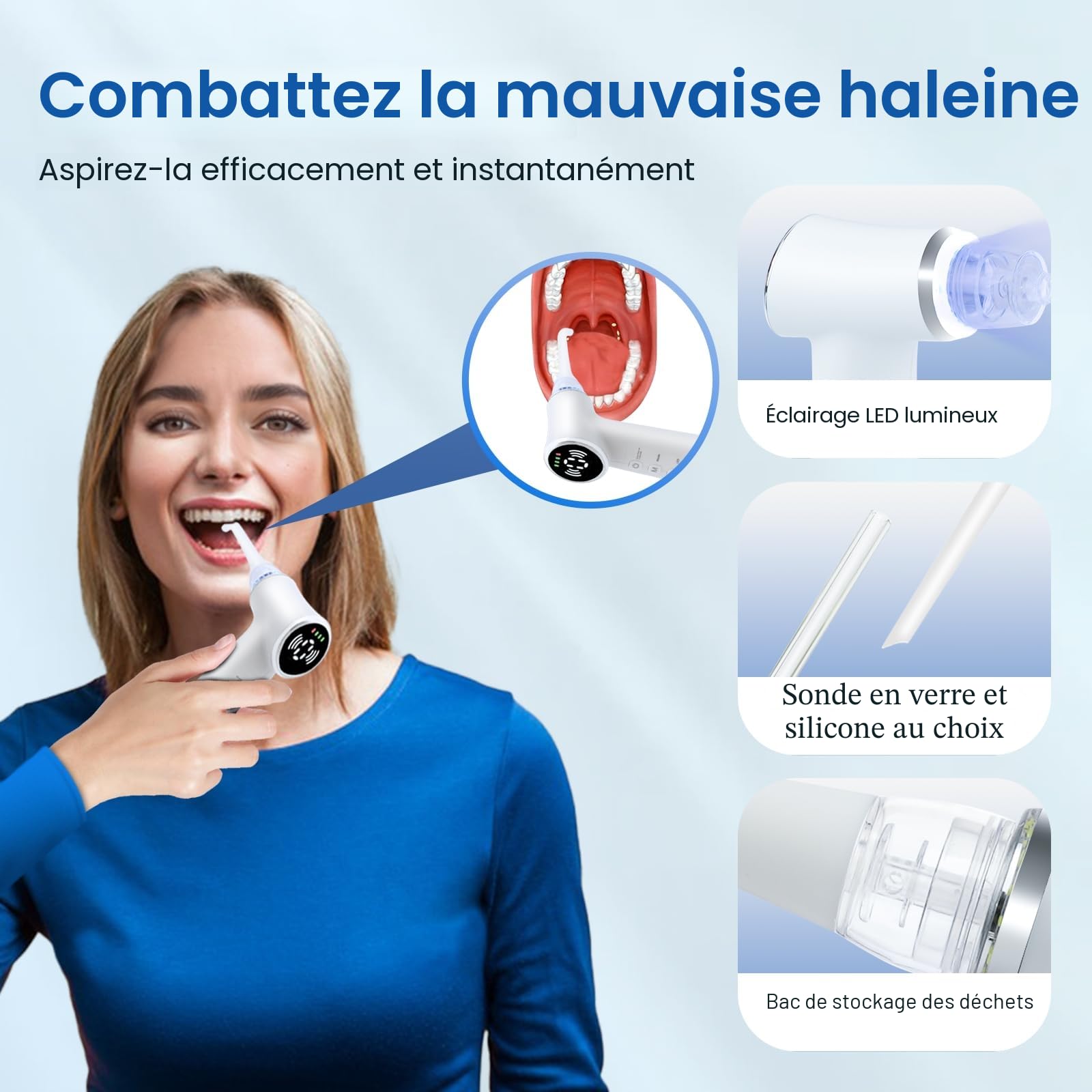 Kit Électrique Anti Caseum,Caseum Amygdale Aspirateur avec 800mAh Batterie, Pipette Caseum et 11 Accessoires pour Enlever les Calculs Amygdaliens, Portable et Idéal pour Maison et Voyage.