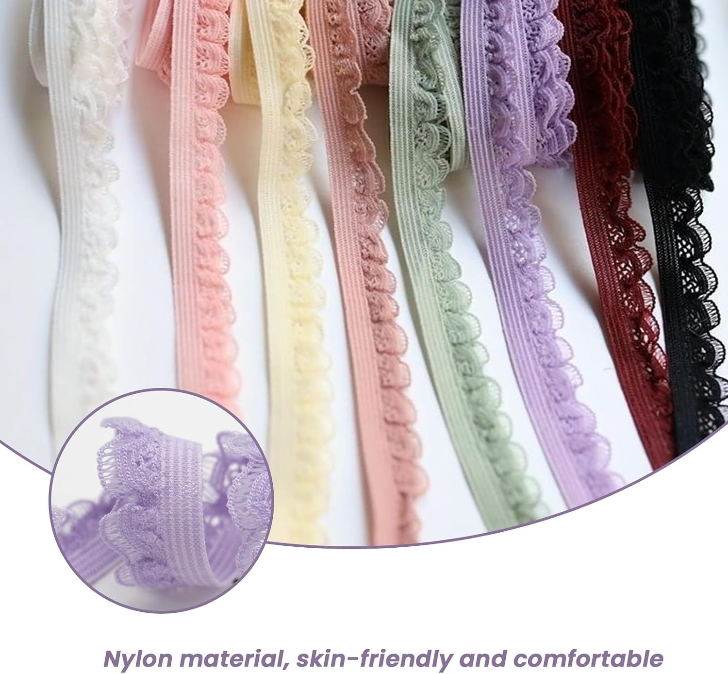 20 Yards 10 Colors Nylon Elastic Ruffle Lace Trim, Lingerie Edge Trimming, 1/2 Inch Wide Narrow Ruffle Edge Lace Ribbon for Clothes Pillowcase Sewing Decor and Gift Wrapping