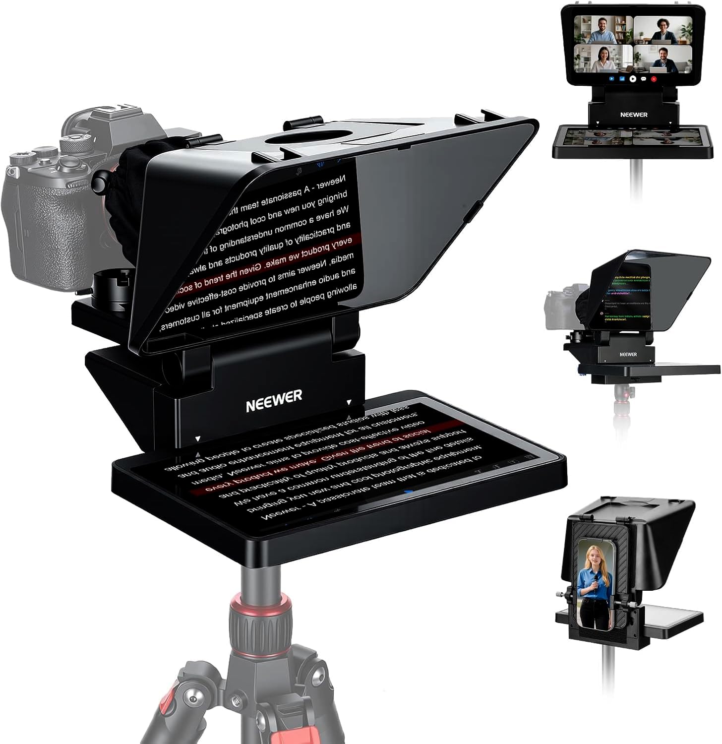 NEEWER 2 in 1 Teleprompter 11 Zoll mit Monitor für Windows MacOS, Tragbare Prompter für Kamera Webcam Handy Tablet Bildschirm Spiegelung, für YouTube Twitch Live Streaming Konferenz, X11