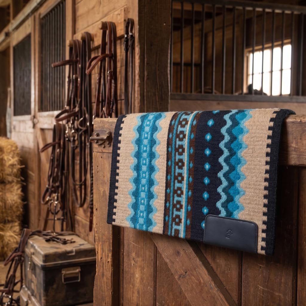 Western Show Saddle Pad/Blanket for Horses - Handmade Wool Saddle Blanket with New Zealand Design, Thick, Durable & Comfortable for Horse Riding (34” L x 36” W x 1) M15