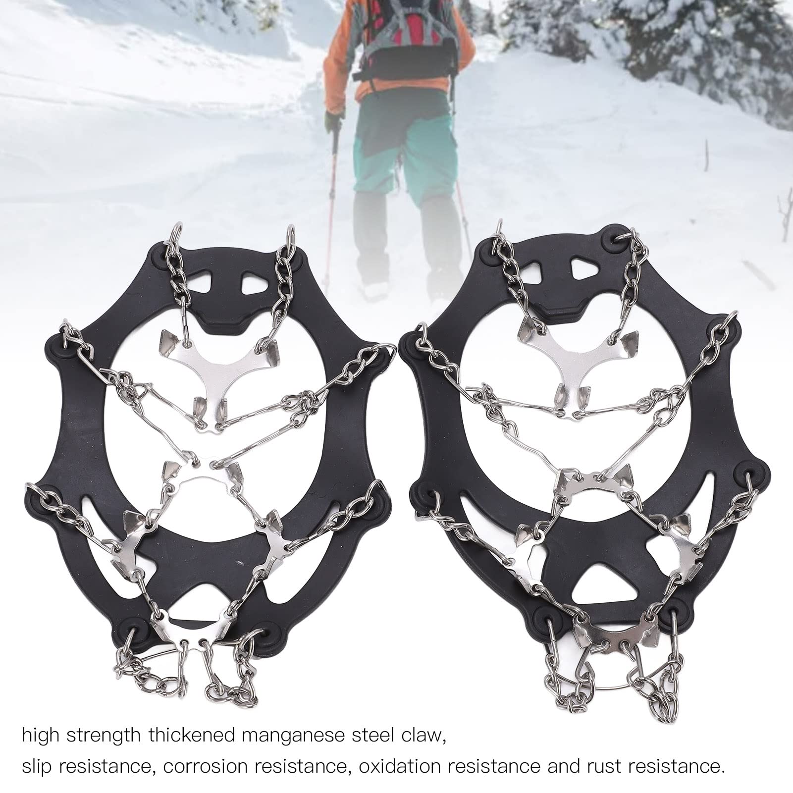2 ramponi da alpinismo a 12 denti, in acciaio inox, antiscivolo, con artigli in acciaio al manganese ispessito, per scarpe da trekking e passeggiate sul ghiaccio in condizioni invernali
