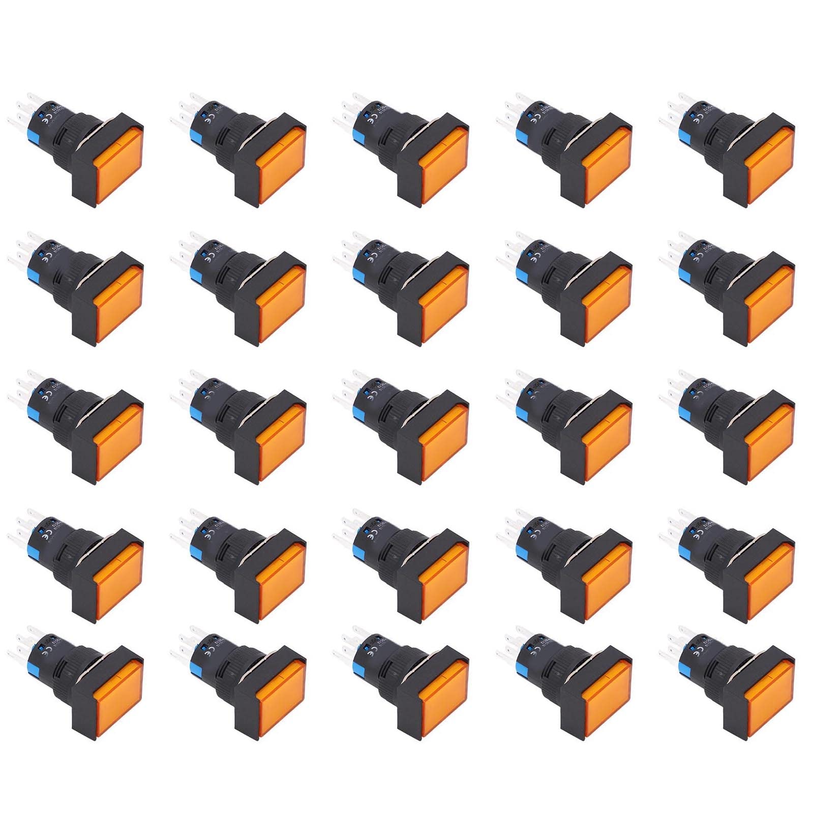 Interrupteur poussoir autovérrouillant rectangulaire industriel 24V ACDC 5A – Lot de 25 pièces avec voyant témoin – Compatible relais, contacteurs et circuits industriels