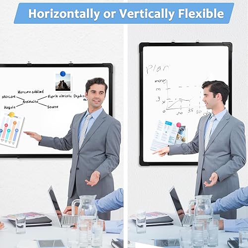 Miniatura 6 de Pizarra blanca magnética, pizarra de borrado en seco de doble cara de 24 x 18 pulgadas, marco de aluminio negro para pared, pizarra blanca colgante,