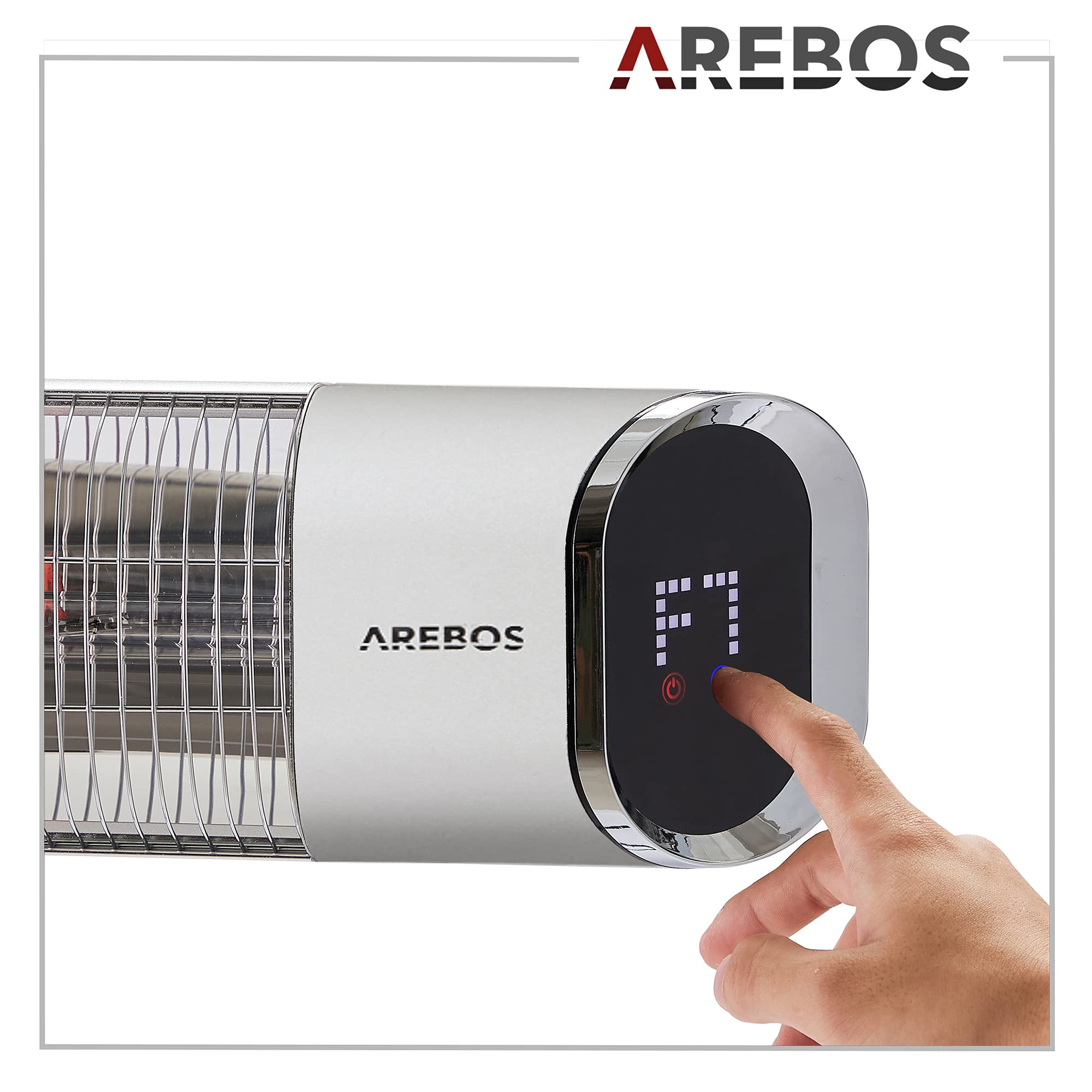 Arebos Infrarot Heizstrahler 2000 W | mit Fernbedienung | 2 Heizstufen | 60° Neigung inkl. Montagematerial | Wärmestrahler Terrassenstrahler Terrassenheizer Deckenstrahler | Silber