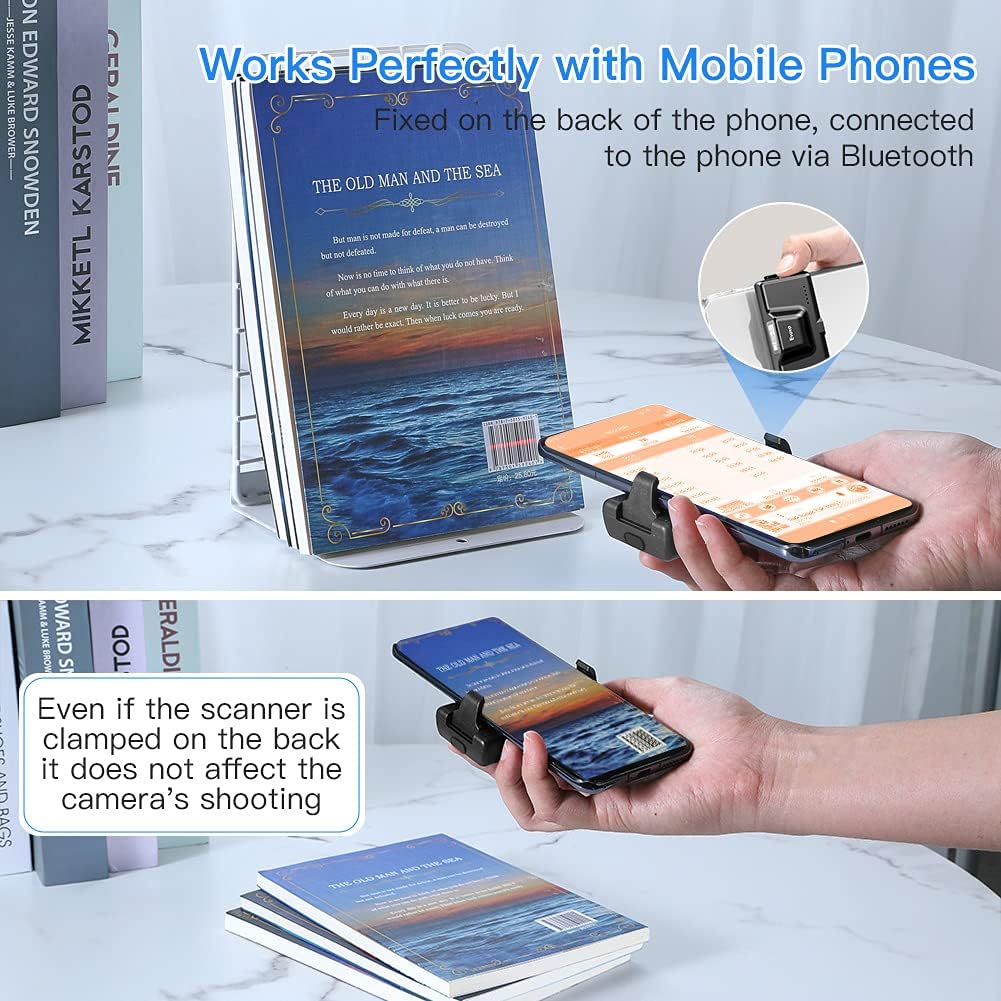 Eyoyo 2D Bluetooth Barcode Scanner, Mini Wireless Back Clip-on Phone Barcode Scanner for 1D QR PDF417 Data Matrix Code Reader, Compatible with iPhone, Android, iOS for Warehouse Library Book Inventory