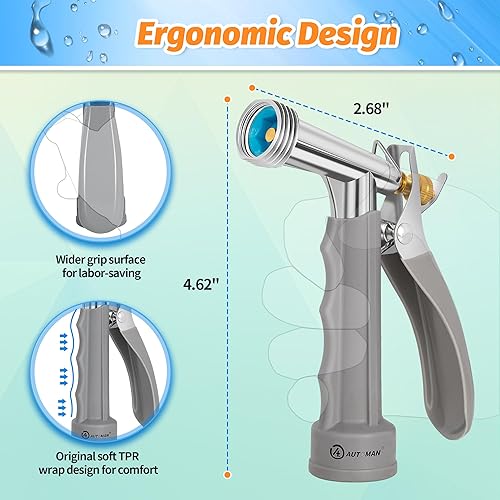 Miniatura 4 de AUTOMAN Boquilla de manguera de jardín de tamaño completo, boquilla de agua con agarre de pistola de alta presión con frente roscado, flujo de agua